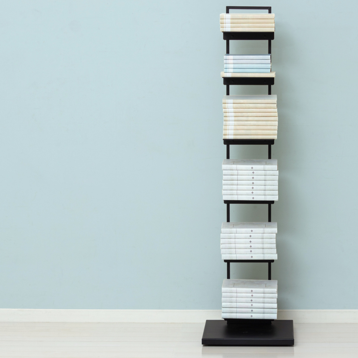 ブックタワー 幅30cm キャスター付き 高さ110cm 積読 つんどく ( マガジンラック ブックシェルフ 6段 本棚 ラック 収納 スリム スチール 可動棚 インテリア ディスプレイ 高さ調節 隠しキャスター ブラック グレー ) 【グレー】 グレー