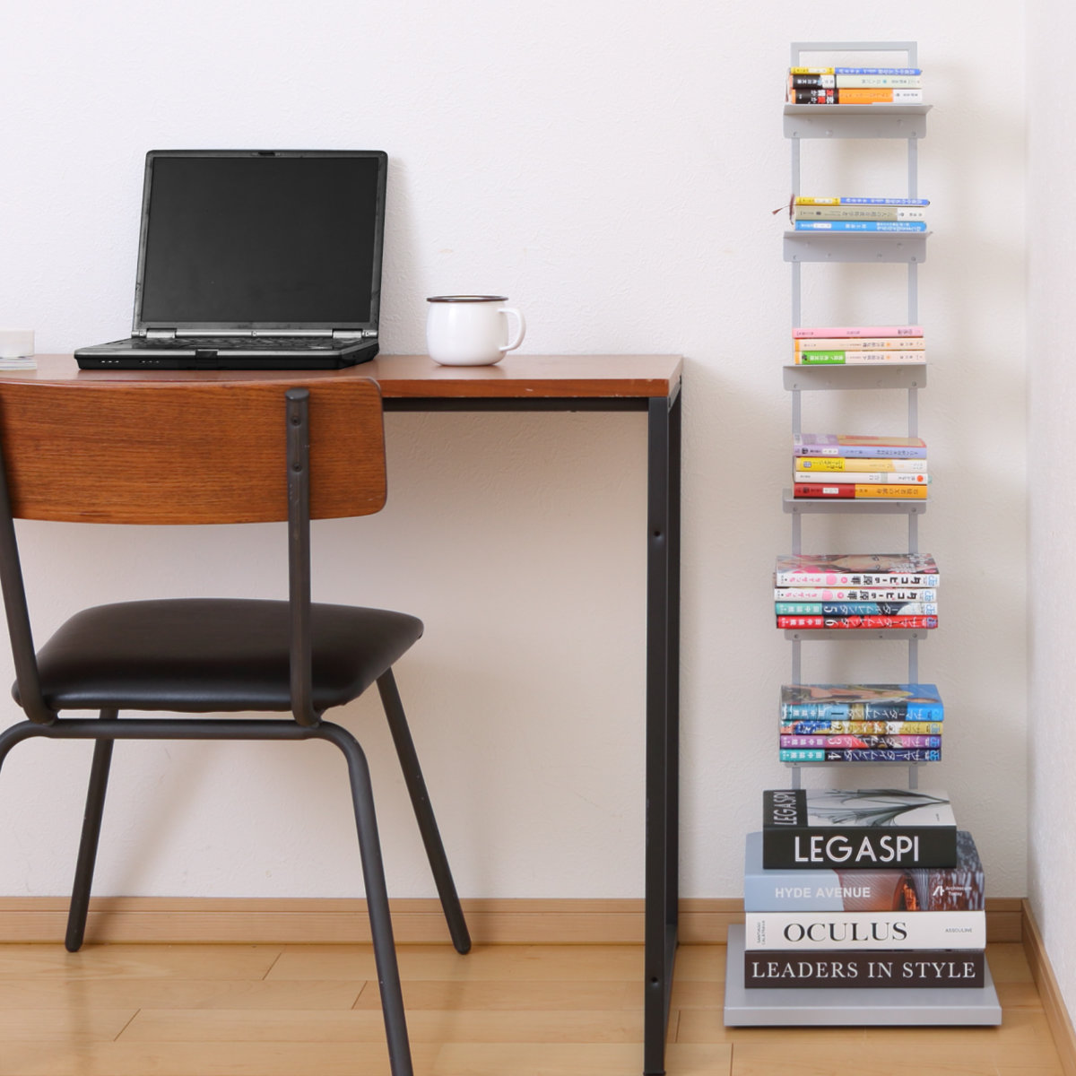 ブックタワー 幅30cm キャスター付き 高さ110cm 積読 つんどく ( マガジンラック ブックシェルフ 6段 本棚 ラック 収納 スリム スチール 可動棚 インテリア ディスプレイ 高さ調節 隠しキャスター ブラック グレー ) 【グレー】 グレー