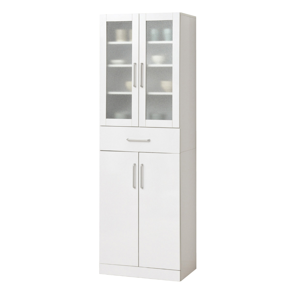 食器棚 幅60cm 高さ180cm メラミン すりガラス 背面化粧 ( カップボード キッチン 収納 可動棚 引出し 大容量 食器収納 スリム 隙間収納 ホワイト 転倒防止 家具 シンプル )