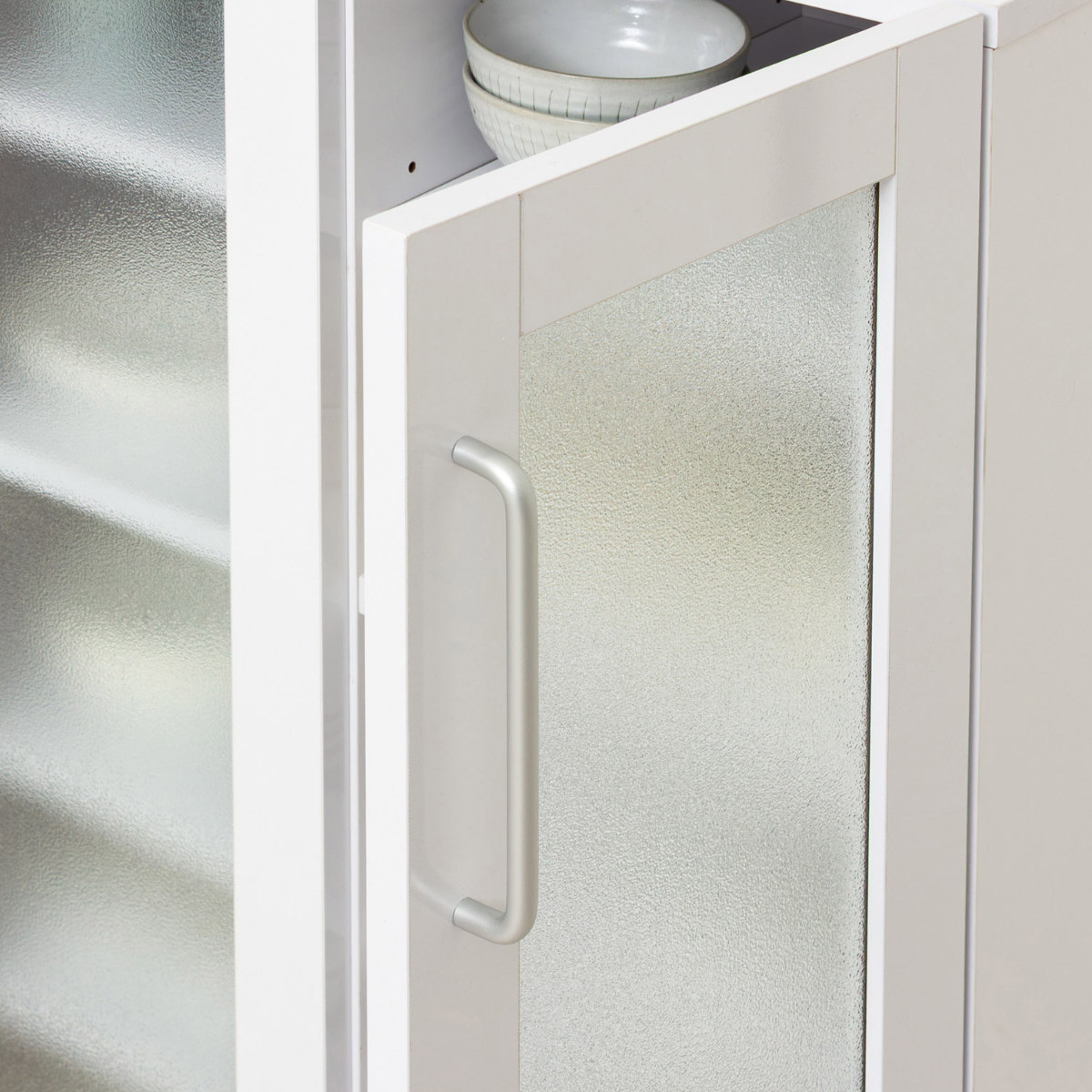 食器棚 幅60cm 高さ180cm メラミン すりガラス 背面化粧 ( カップボード キッチン 収納 可動棚 引出し 大容量 食器収納 スリム 隙間収納 ホワイト 転倒防止 家具 シンプル )