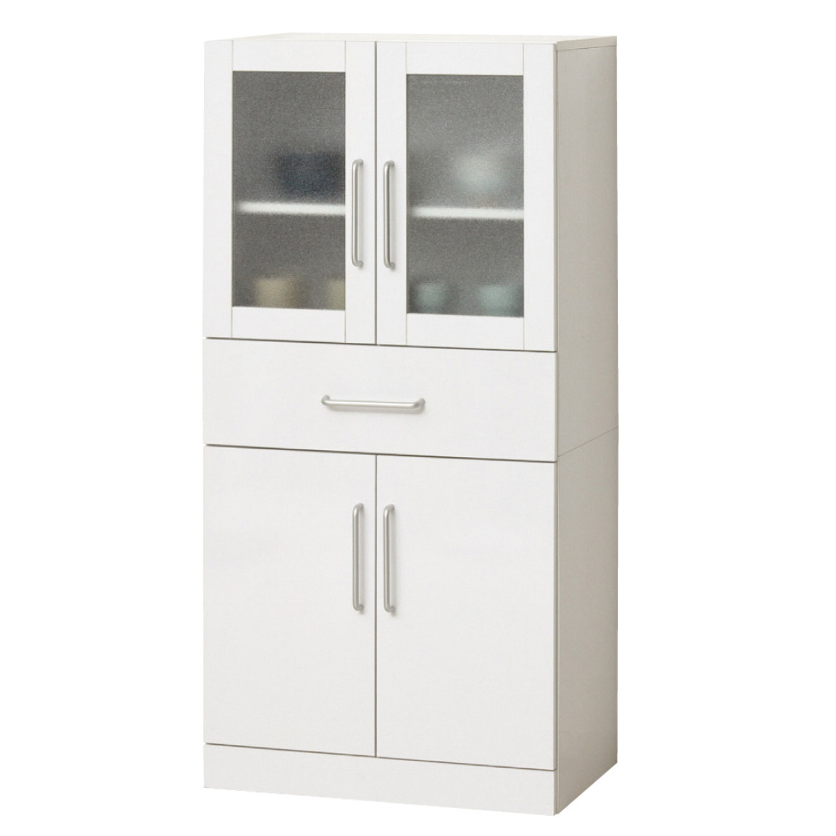 食器棚 幅60cm 高さ120cm メラミン すりガラス 背面化粧 ( カップボード キッチン 収納 可動棚 引出し 大容量 食器収納 スリム 隙間収納 ホワイト 家具 シンプル )