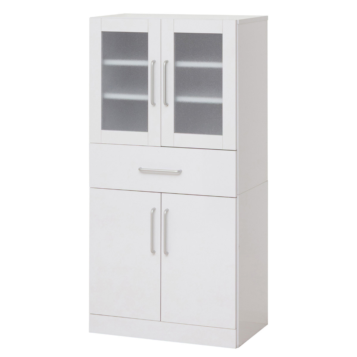 食器棚 幅60cm 高さ120cm メラミン すりガラス 背面化粧 ( カップボード キッチン 収納 可動棚 引出し 大容量 食器収納 スリム 隙間収納 ホワイト 家具 シンプル )