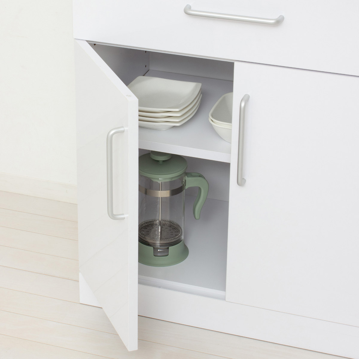 食器棚 幅60cm 高さ120cm メラミン すりガラス 背面化粧 ( カップボード キッチン 収納 可動棚 引出し 大容量 食器収納 スリム 隙間収納 ホワイト 家具 シンプル )