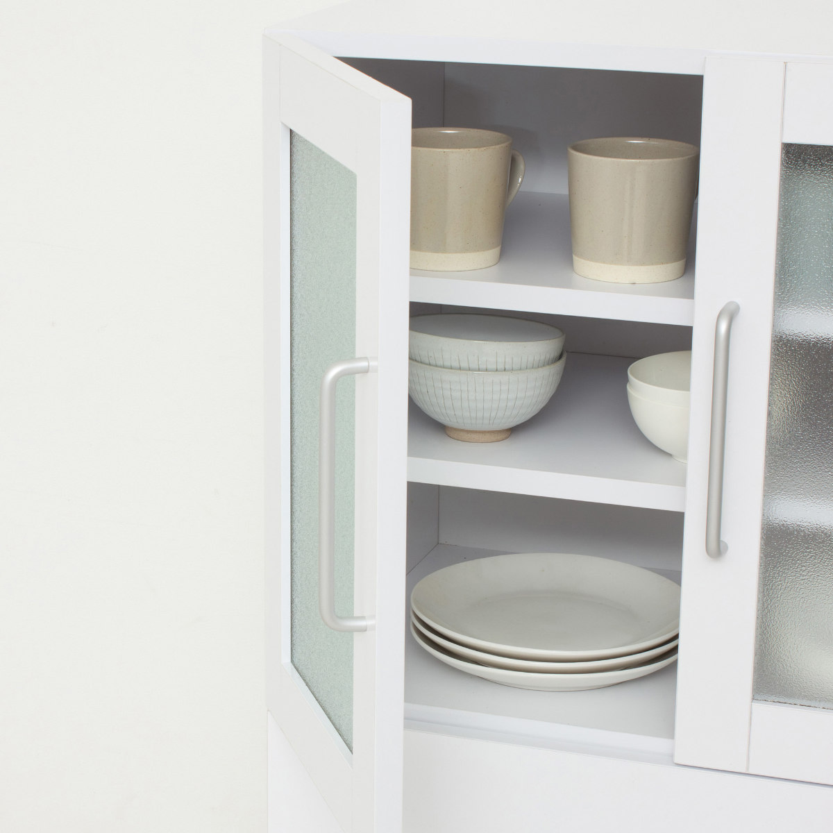 食器棚 幅60cm 高さ120cm メラミン すりガラス 背面化粧 ( カップボード キッチン 収納 可動棚 引出し 大容量 食器収納 スリム 隙間収納 ホワイト 家具 シンプル )