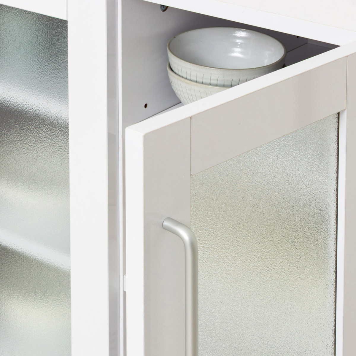 食器棚 幅60cm 高さ120cm メラミン すりガラス 背面化粧 ( カップボード キッチン 収納 可動棚 引出し 大容量 食器収納 スリム 隙間収納 ホワイト 家具 シンプル )