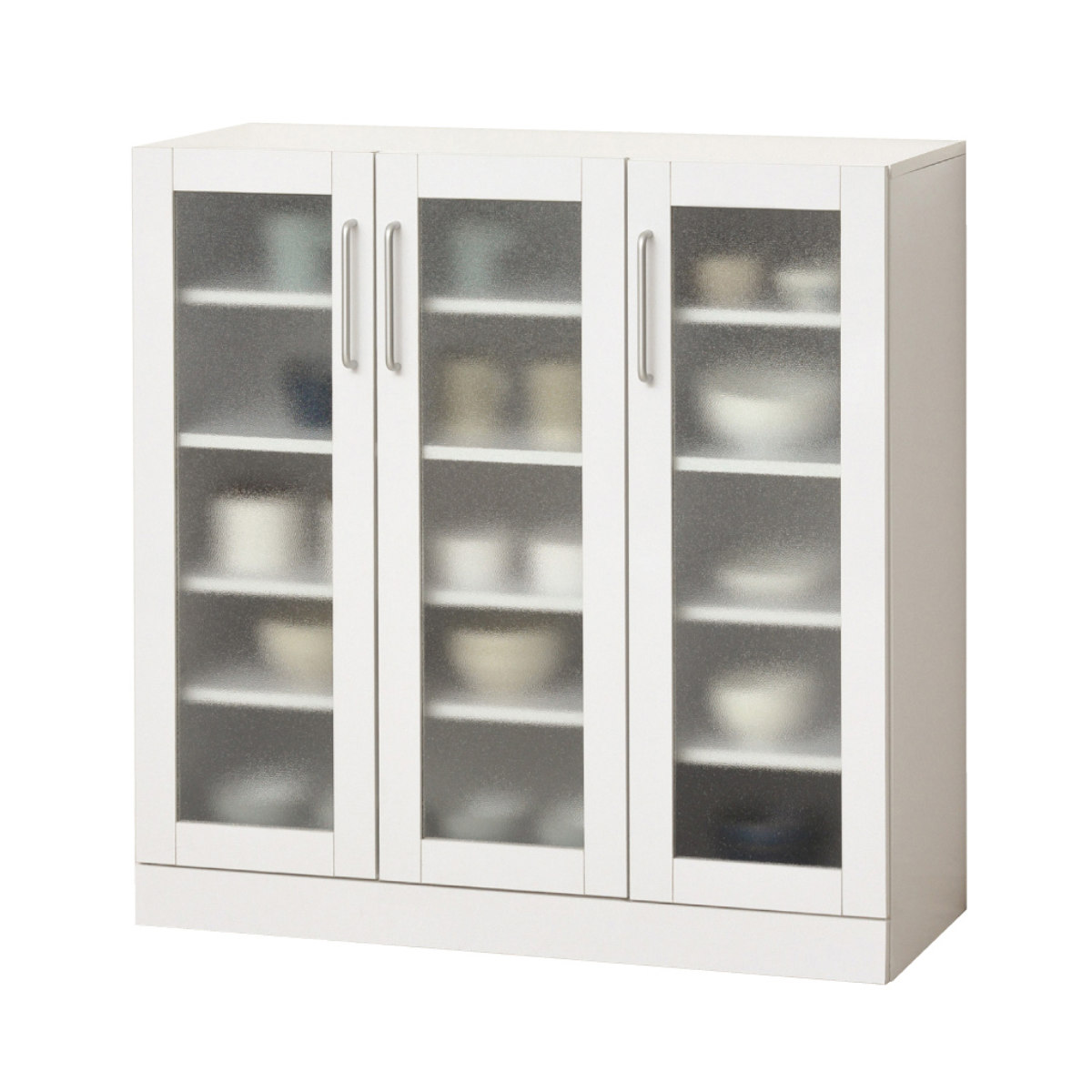 食器棚 幅89.5cm 高さ90cm メラミン すりガラス 背面化粧 ( カップボード キッチン 収納 可動棚 引出し 大容量 食器収納 スリム 隙間収納 ホワイト 家具 シンプル )