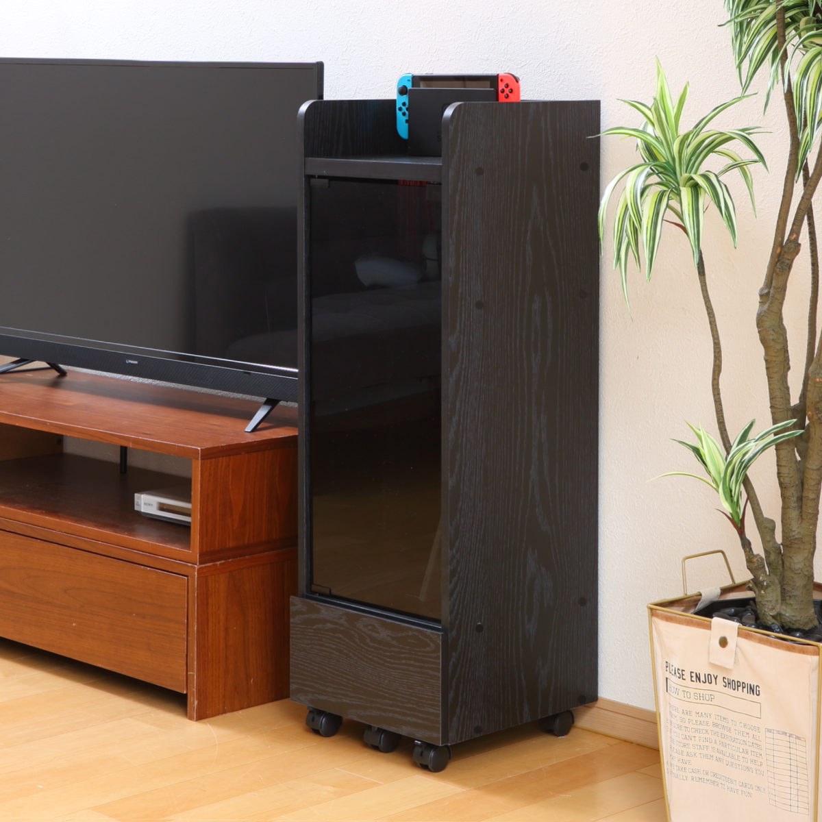 ゲーム機ラック 幅32cm スリム キャスター付き ( ゲーム機収納 ラック 棚 充電スタンド PS5対応 ゲームラック ゲーミング ゲーム機 ブラウン ブラック 引出し すき間 ) 【ブラウン】 ブラウン