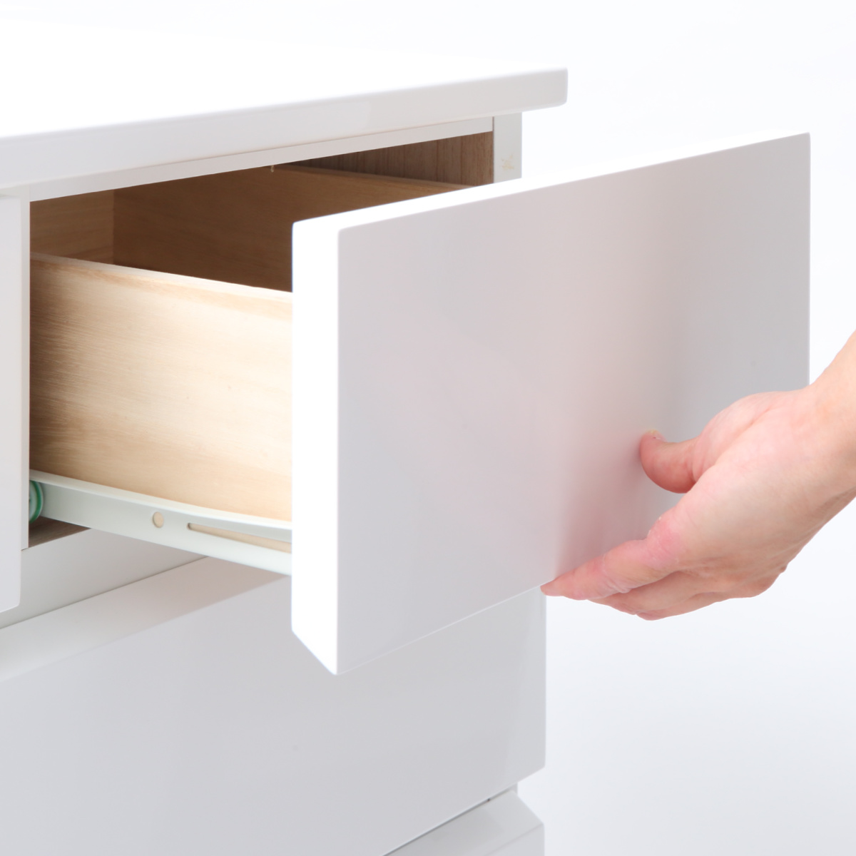 ローチェスト 幅89.5cm 鏡面仕上げ 完成品 ( チェスト 収納 引出し 鏡面 クローゼット 2段 3杯 フルオープン お手入れ簡単 衣類収納 ディスプレイ ホワイト )