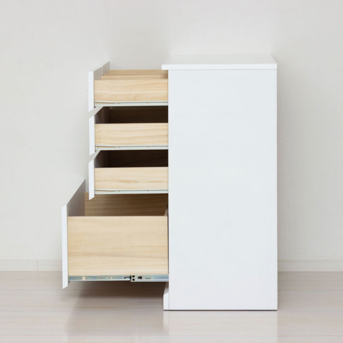 ハイチェスト 幅60cm 引出し5杯 鏡面仕上げ 完成品 ( チェスト 収納 引出し 鏡面 クローゼット 4段 5杯 フルオープン お手入れ簡単 衣類収納 ディスプレイ ホワイト )