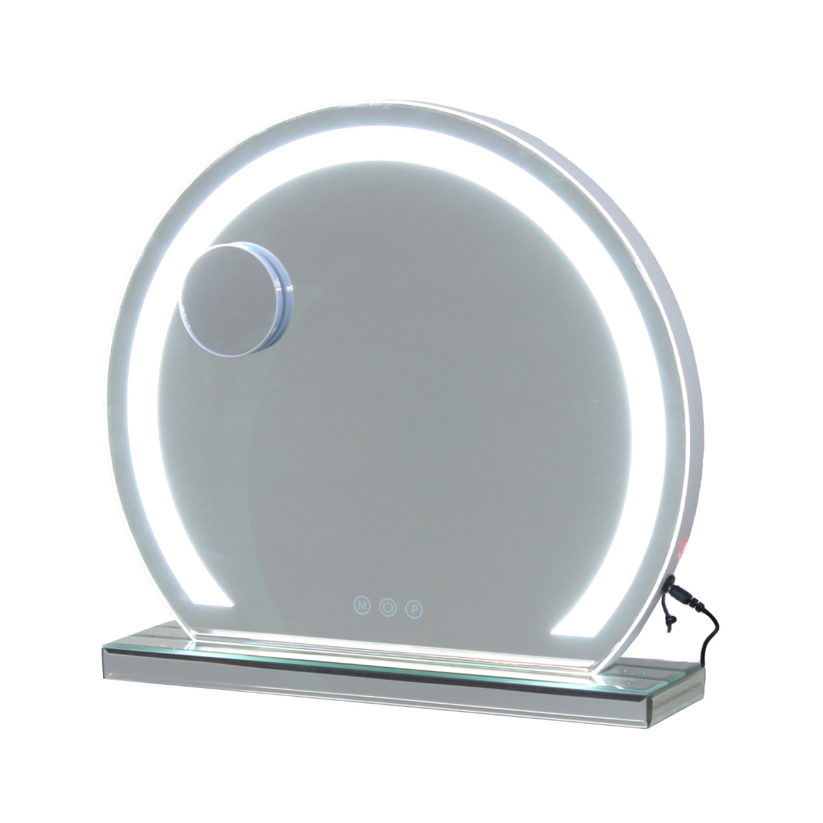 卓上ミラー LEDライト付き アーチリングミラー （ 鏡 ミラー LEDライト USB充電式 調光 拡大鏡付き タッチセンサー 3倍拡大 LEDミラー ）