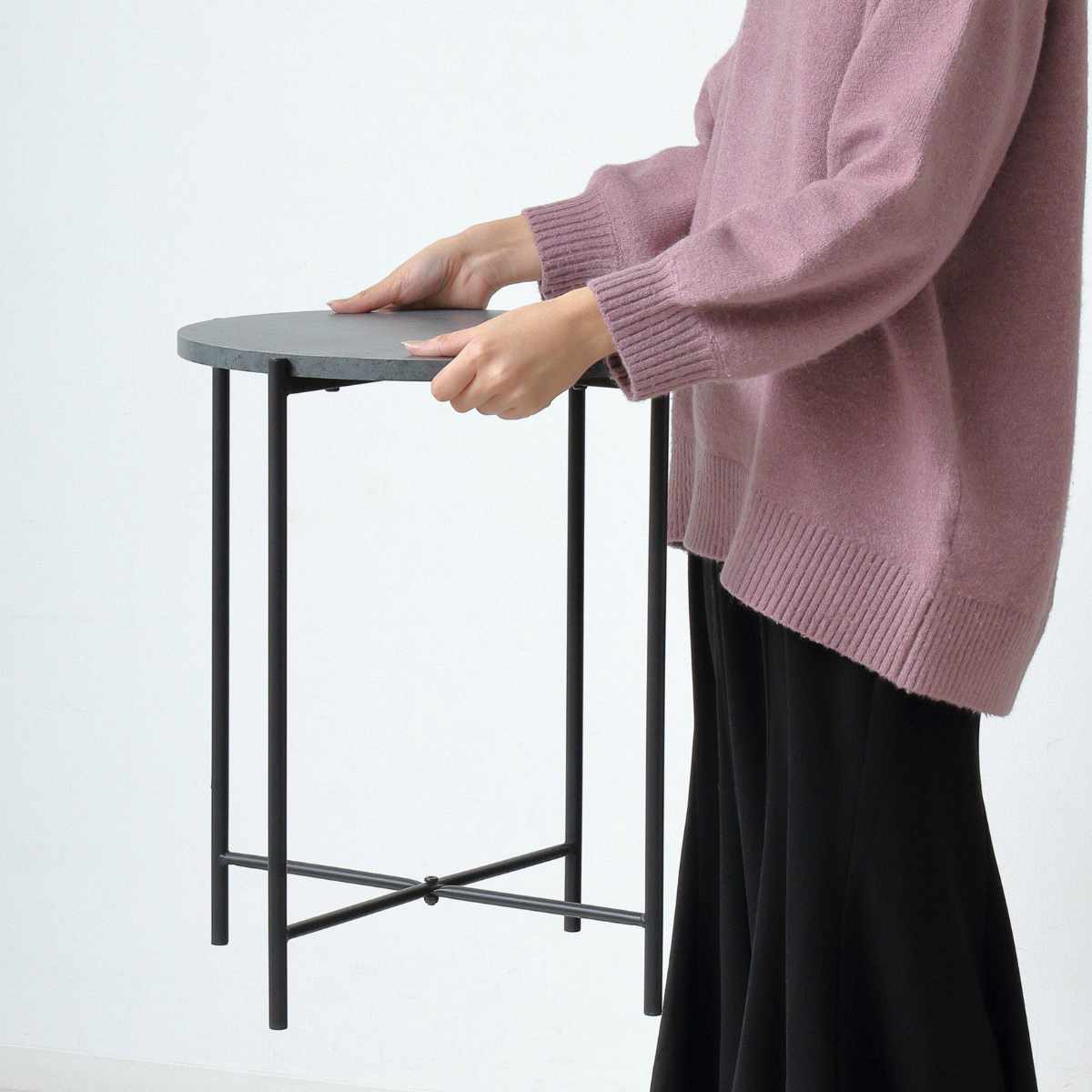 センターテーブル 2個セット ネストテーブル サイドテーブルセット ( テーブル 丸テーブル 直径60cm 直径40cm メラミン天板 石目調 ローテーブル 丸 円形 軽量 軽い サードテーブル リビングテーブル ソファテーブル スチール脚 )