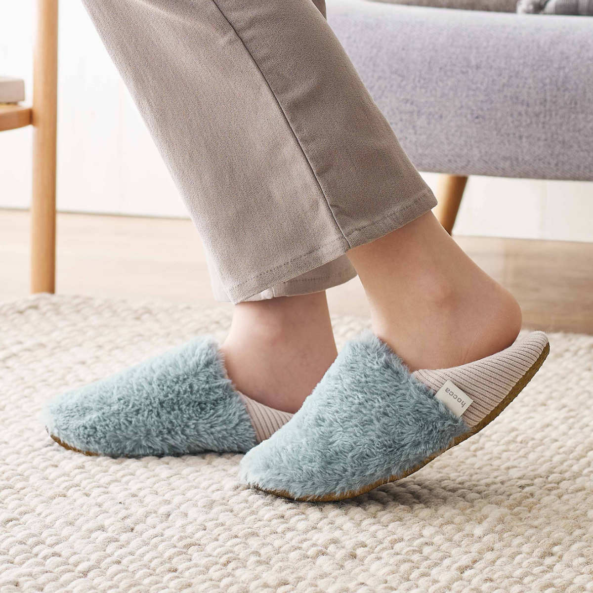 スリッパ レンジですぐにホッカホカ ジェル湯たんぽ hocca ポケット付きウォームスリッパ ( ルームシューズ レディース ふわふわ 電子レンジ カイロ 湯たんぽ付き 洗える 滑り止め 室内 暖かい 冬 ボア ファー かかと ) 【セージグリーン】 セージグリーン