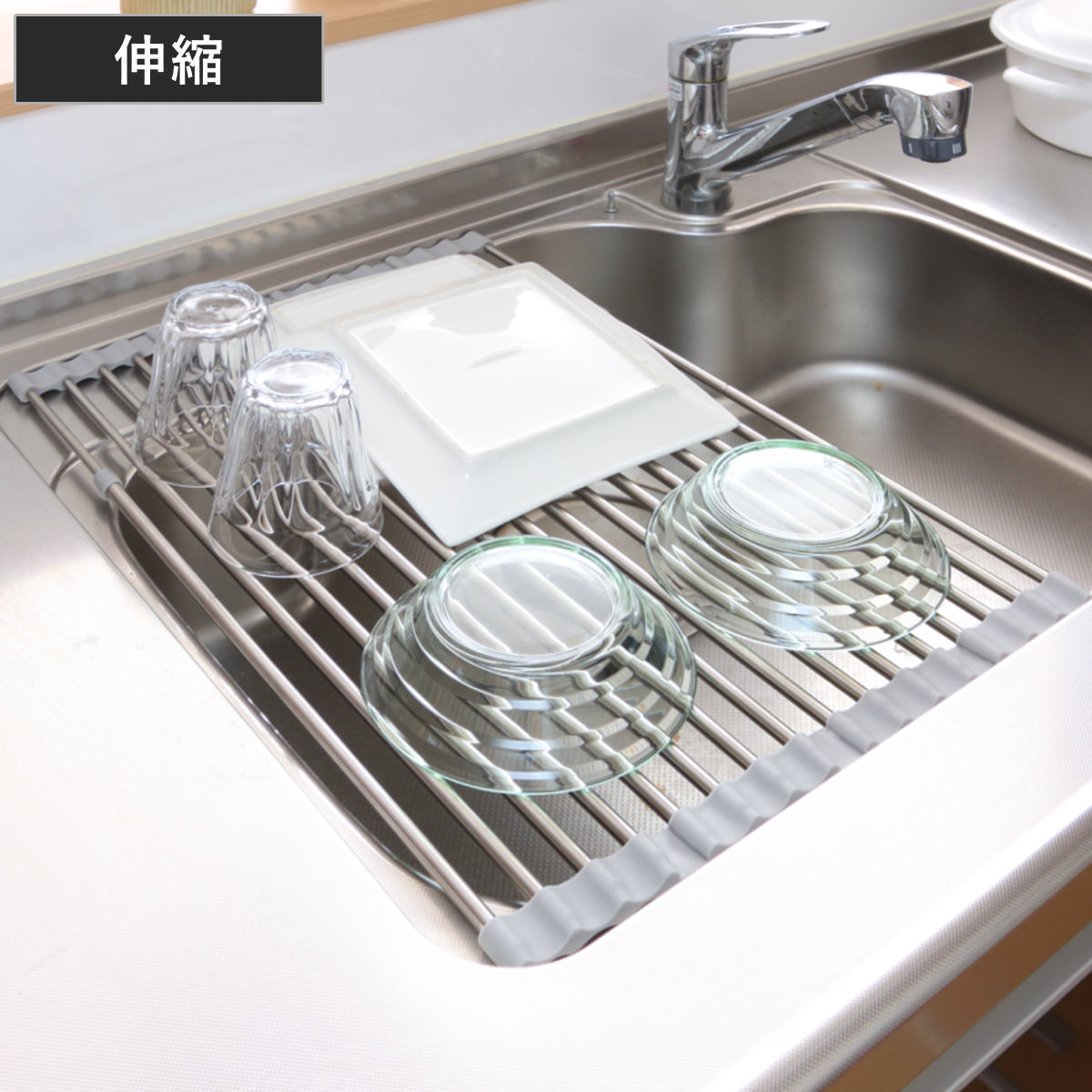 水切りトレー たためるシンクスライドラック ワイド 奥行き40~60cm 伸縮 ( ステンレス シンクラック 水切りラック シンク上 折りたたみ 抗菌 たためる 折り畳み水切りラック 食器 乾燥 野菜 洗う 作業台 幅広 大容量 省スペース )