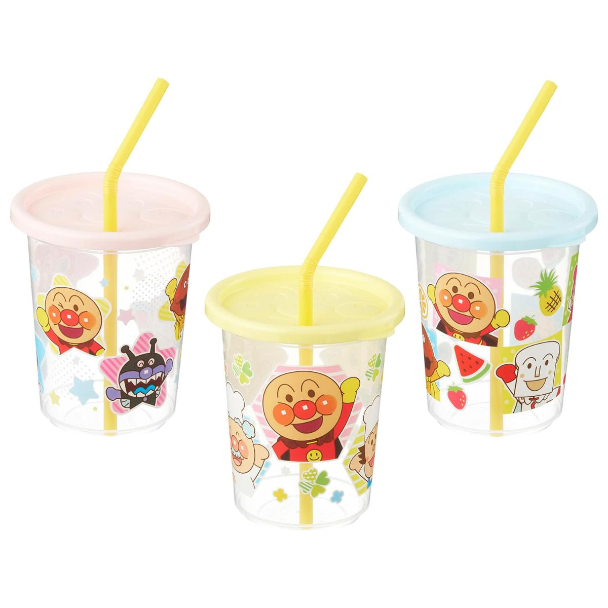 コップ アンパンマン ストローカップ 3個入 Aタイプ Bタイプ ( 日本製 ストロー ストローコップ ストロータンブラー キャラクター カップ かわいい スタッキング ふた付き 軽量 アウトドア パーティー 子ども キッズ ) 【A】 A