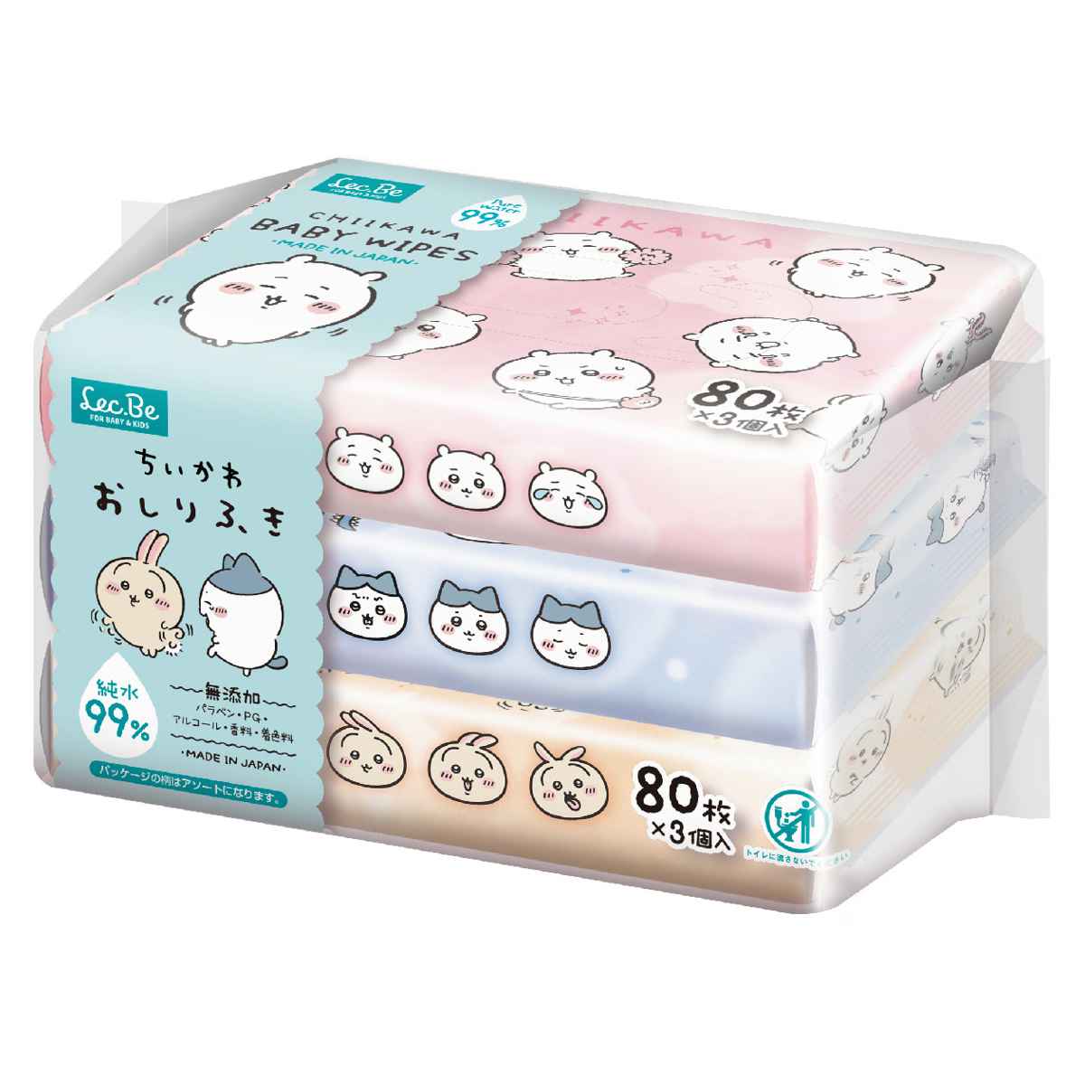 おしりふき ちいかわ 80枚入り 3個入り 純水99% ※柄は選べません ( おしり拭き ふんわりおしりふき ウェットシート 日本製 出産準備 消耗品 かわいい お尻ふき お尻拭き ハチワレ うさぎ 赤ちゃん ベビー 無添加 敏感肌 )