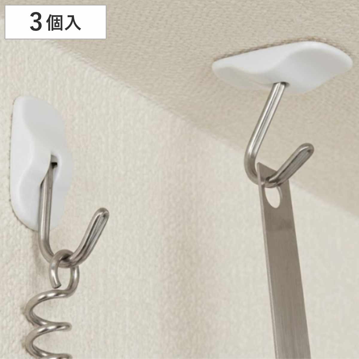 フック ハングフック はがせる粘着 3個入 耐荷重500g （ 粘着テープ テープ 粘着 収納 小物掛け 吊り下げ 跡が残らない 粘着タイプ 壁面 壁掛け ミニフック 小物 鍵フック 鍵 小物フック ）