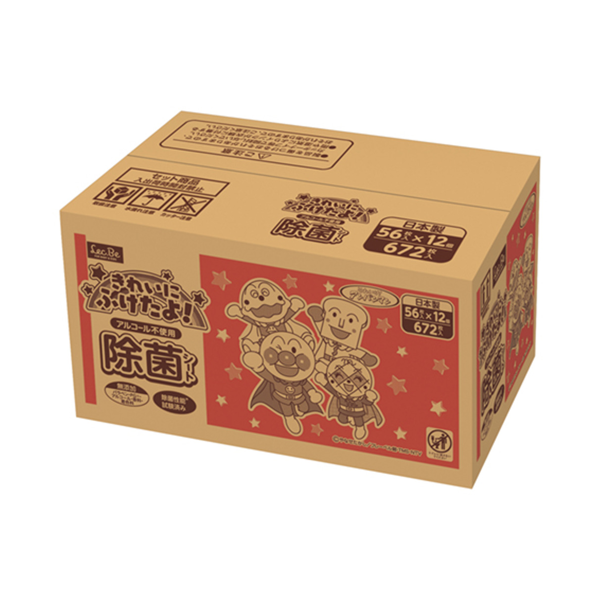 除菌シート ノンアルコール 56枚×12個組 アンパンマン ( ウェットシート ノンアルコール除菌 ウェット シート 除菌 無香料 無添加 日本製 手指除菌 手拭き 日用品 掃除 おもちゃ テーブル拭き 台拭き アルコール不使用 )