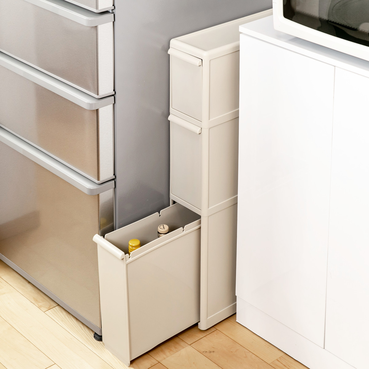 キッチンストッカー スリムストレージ ファイントールストッカー 幅14cm 3段 FTS-111L ( ストッカー スリム 収納ストッカー キッチン収納 隙間収納 14cm 15cm スリムストッカー すきま すき間 キッチン 収納 スリムキッチンラック ) 【ブラック】 ブラック