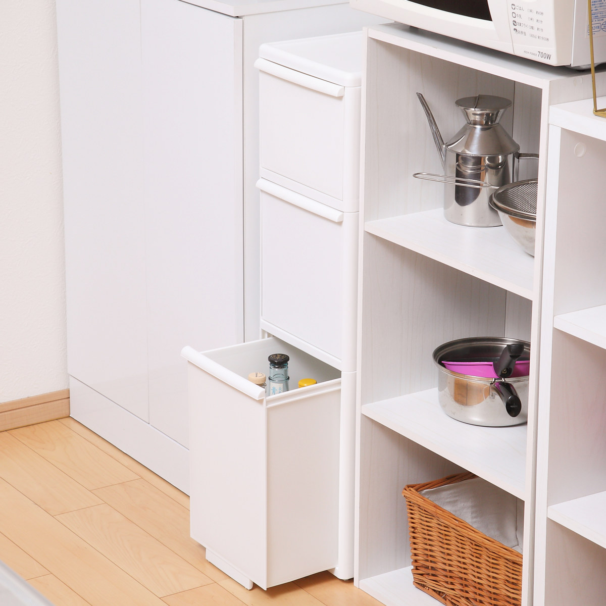 キッチンストッカー スリムストレージ ミディストッカー 幅25.5cm 3段 MS-111DL ( ストッカー スリム 収納ストッカー キッチン収納 隙間収納 25.5cm 25cm スリムストッカー すきま すき間 キッチン 収納 スリムキッチンラック 三段 ) 【ベージュ】 ベージュ