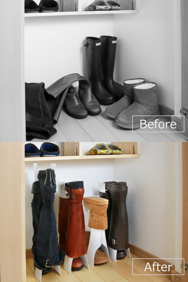 ブーツホルダー スペースセーバー 1足分 2個入り ( ブーツキーパー ブーツスタンド シューキーパー ブーツ 2個 靴 収納 省スペース 伸縮 ショート ロング 脱臭剤付き 脱臭 消臭 逆さ 靴箱 玄関 靴収納 シューズ )