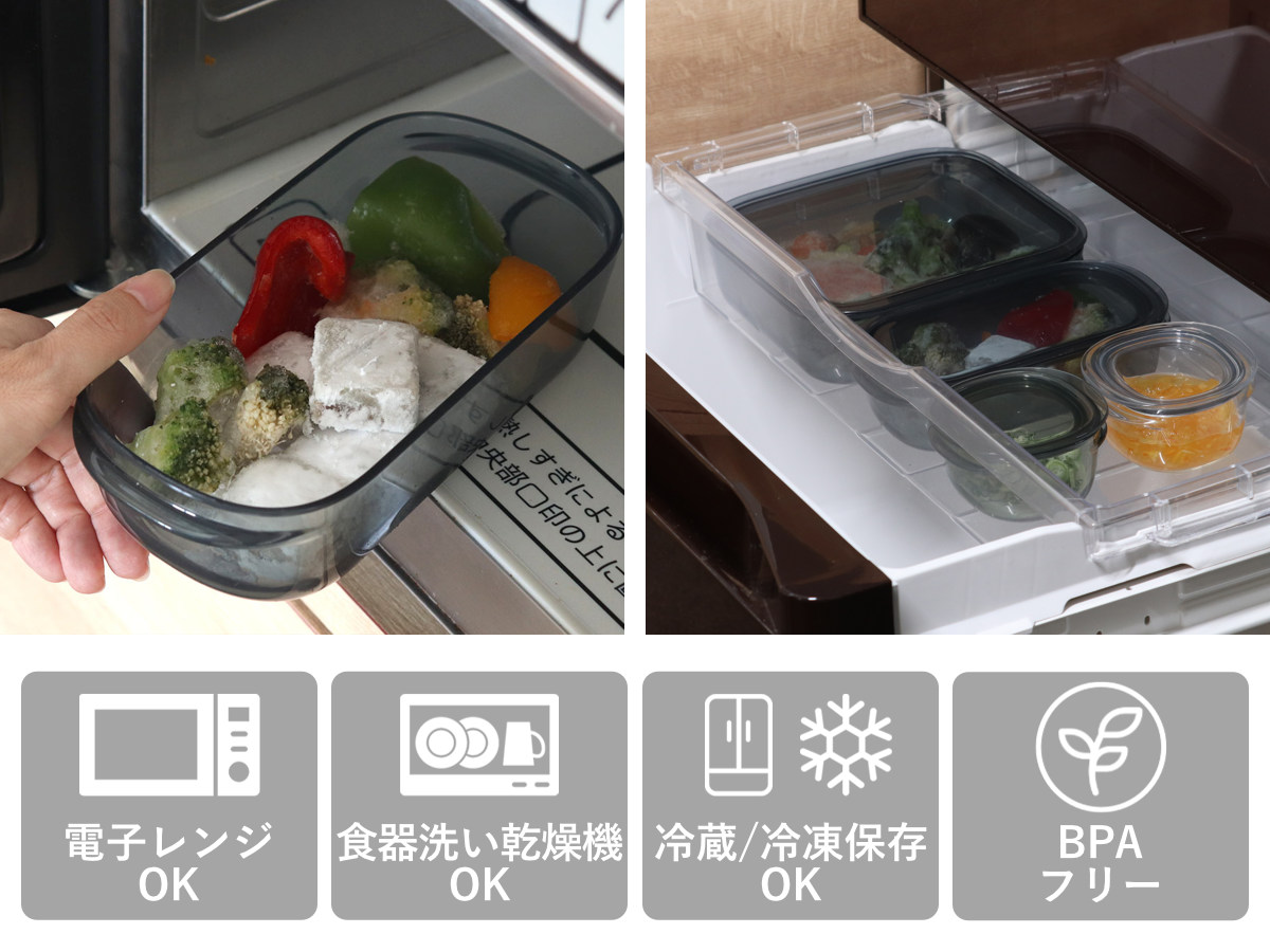 保存容器 520ml 調理ができる保存容器 収納トレー付き Mサイズ 3個入 ( 日本製 密閉 プラスチック 電子レンジ対応 食洗機対応 冷凍庫OK 保存 容器 電子レンジ調理器 フードコンテナ 0.52L 透明 割れにくい 軽い 丈夫 ) 【クリア】 クリア