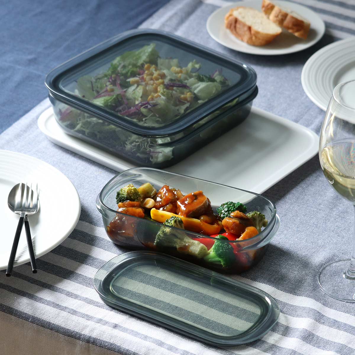 保存容器 520ml 1.2L 調理ができる保存容器 収納トレー付き Mサイズ Lサイズ 各1個入り ( 日本製 密閉 プラスチック 電子レンジ対応 食洗機対応 冷凍庫OK 保存 容器 フードコンテナ 0.52L 1200ml 透明 割れにくい 軽い 丈夫 ) 【グレー】 グレー