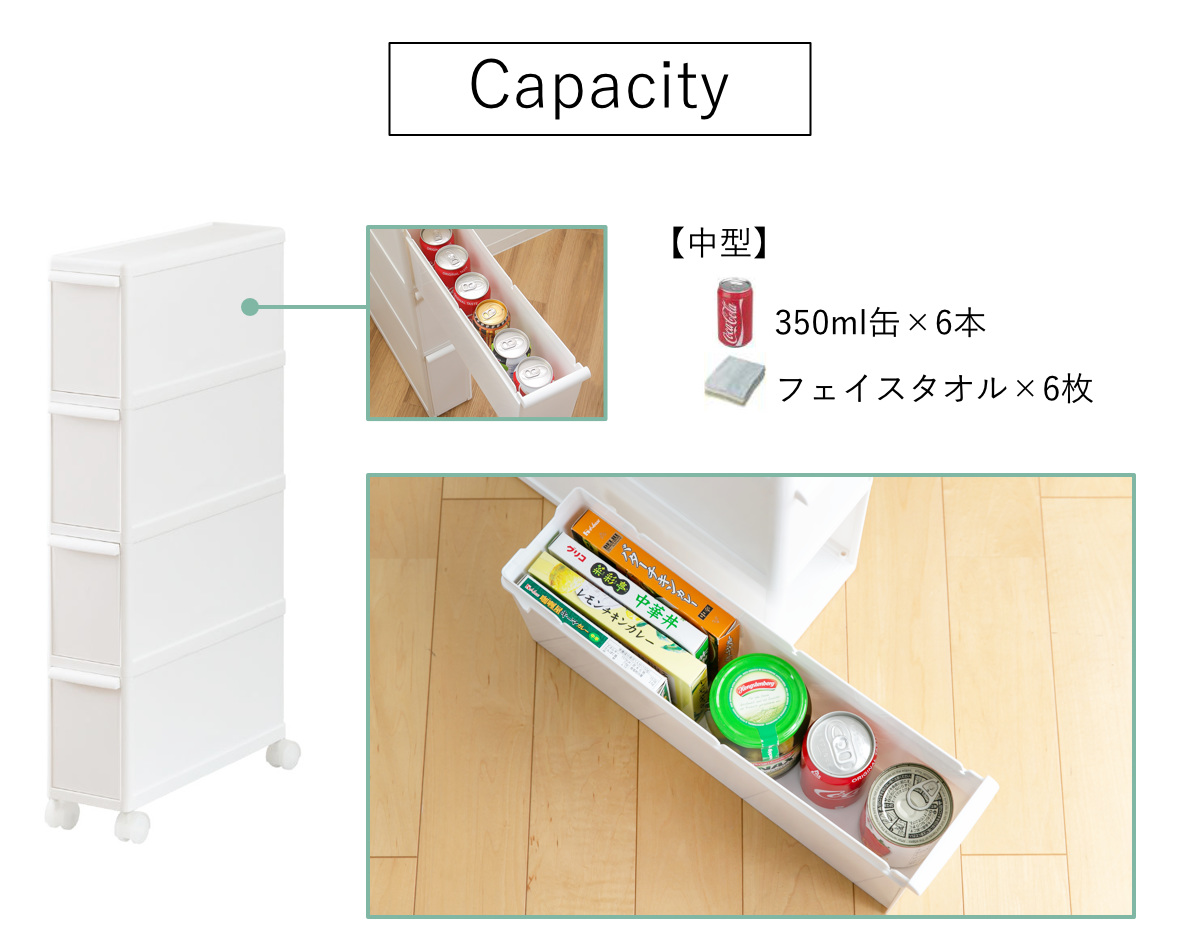 キッチンストッカー スリムストレージ ファイントールストッカー 幅14cm 4段 FTS-4L ( キャスター付き ストッカー スリム 収納ストッカー キッチン収納 隙間収納 14cm 15cm オールホワイト スリムストッカー キッチン 収納 隙間 )