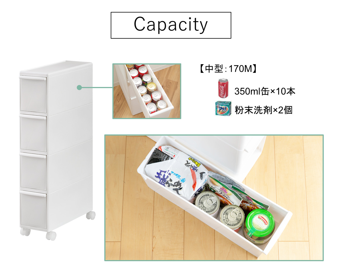 キッチンストッカー スリムストレージ トールストッカー 幅17cm 4段 TS-4L ( キャスター付き ストッカー スリム 収納ストッカー キッチン収納 隙間収納 17cm 18cm オールホワイト スリムストッカー キッチン 収納 四段 隙間 )