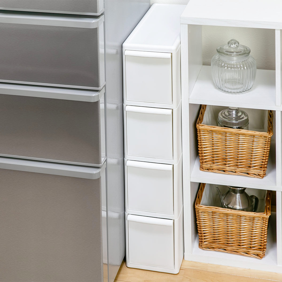 キッチンストッカー スリムストレージ トールストッカー 幅17cm 4段 TS-4L ( キャスター付き ストッカー スリム 収納ストッカー キッチン収納 隙間収納 17cm 18cm オールホワイト スリムストッカー キッチン 収納 四段 隙間 )