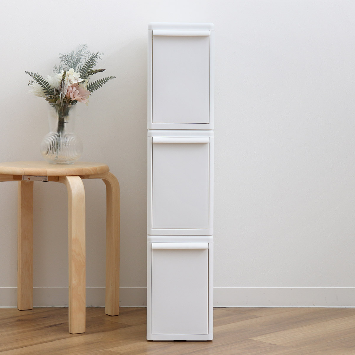 収納ケース 同色3個組 組み合わせて使える収納ケース スリムL ( 収納 プラスチック 引き出し 幅17×奥行46.5×高さ28cm 日本製 クローゼット 隙間収納 収納ボックス スリム 脱衣所 押入れキッチン 積み重ね 同色3個セット ) 【オールホワイト】 オールホワイト