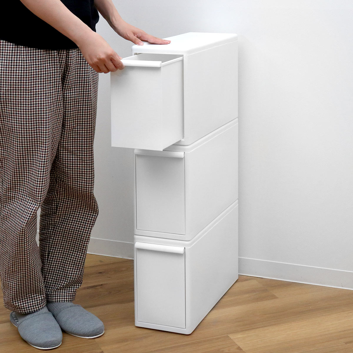 収納ケース 同色3個組 組み合わせて使える収納ケース スリムL ( 収納 プラスチック 引き出し 幅17×奥行46.5×高さ28cm 日本製 クローゼット 隙間収納 収納ボックス スリム 脱衣所 押入れキッチン 積み重ね 同色3個セット ) 【オールホワイト】 オールホワイト