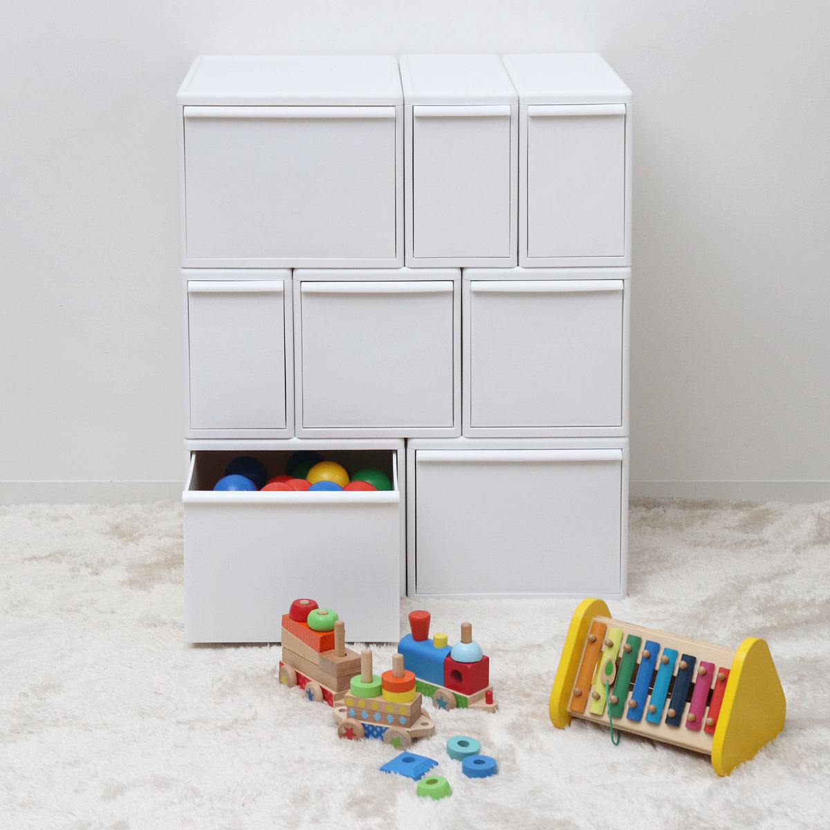 収納ケース 同色3個組 組み合わせて使える収納ケース スリムL ( 収納 プラスチック 引き出し 幅17×奥行46.5×高さ28cm 日本製 クローゼット 隙間収納 収納ボックス スリム 脱衣所 押入れキッチン 積み重ね 同色3個セット ) 【オールホワイト】 オールホワイト