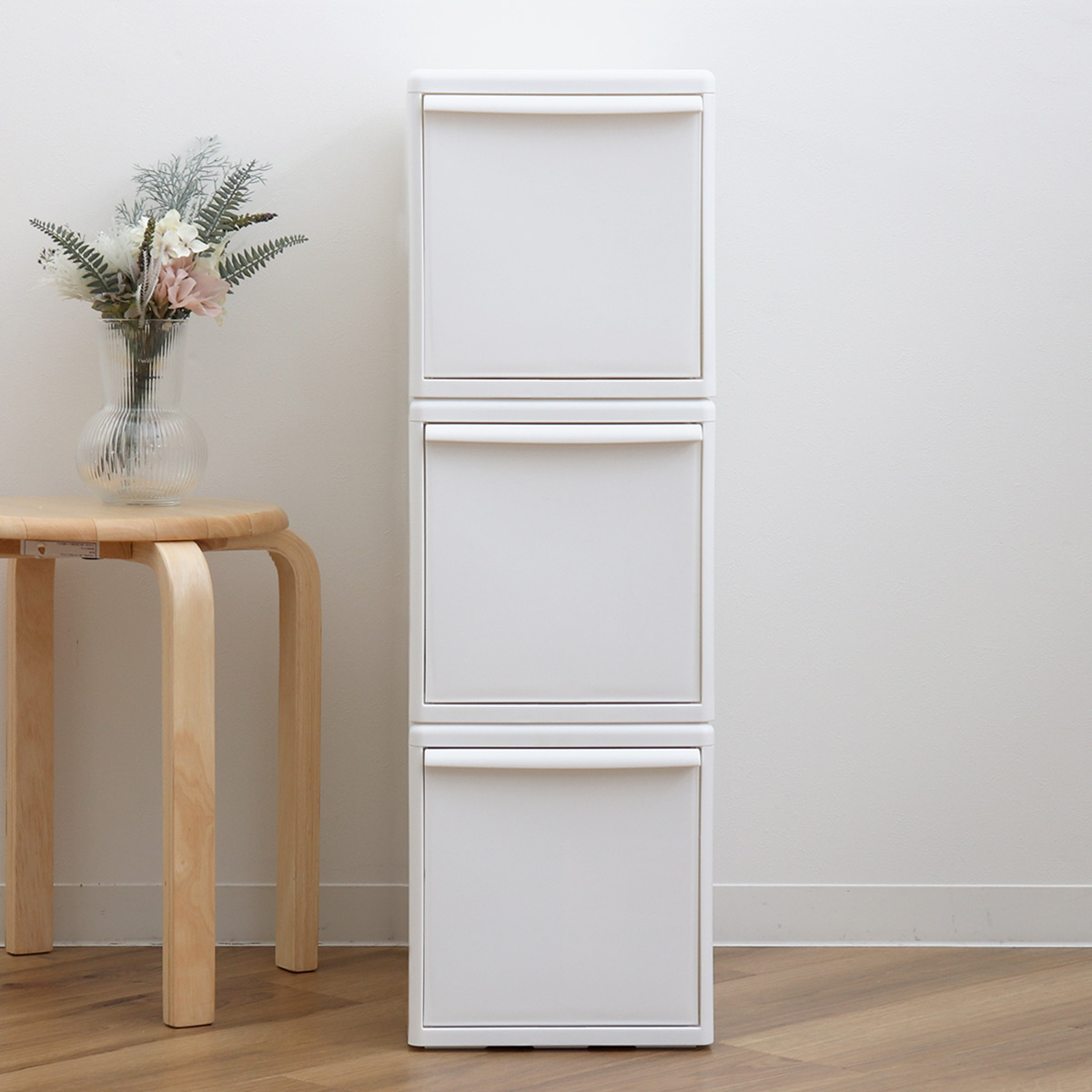 収納ケース 同色3個組 組み合わせて使える収納ケース ミディL ( 収納 プラスチック 引き出し 幅25.5×奥行46.5×高さ28cm 日本製 クローゼット 隙間収納 収納ボックス 脱衣所 押入れキッチン 積み重ね 同色3個セット ) 【オールホワイト】 オールホワイト