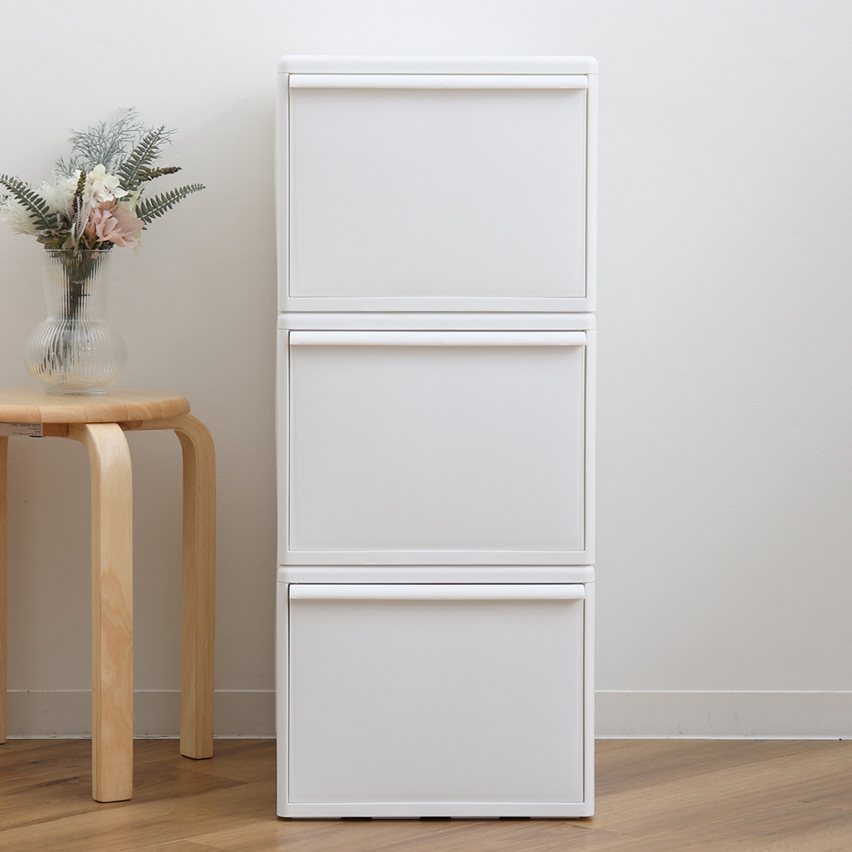 収納ケース 同色3個組 組み合わせて使える収納ケース ワイドL ( 収納 プラスチック 引き出し 幅34×奥行46.5×高さ28cm 日本製 クローゼット 隙間収納 収納ボックス 脱衣所 ワイド 押入れキッチン 積み重ね 同色3個セット ) 【オールホワイト】 オールホワイト