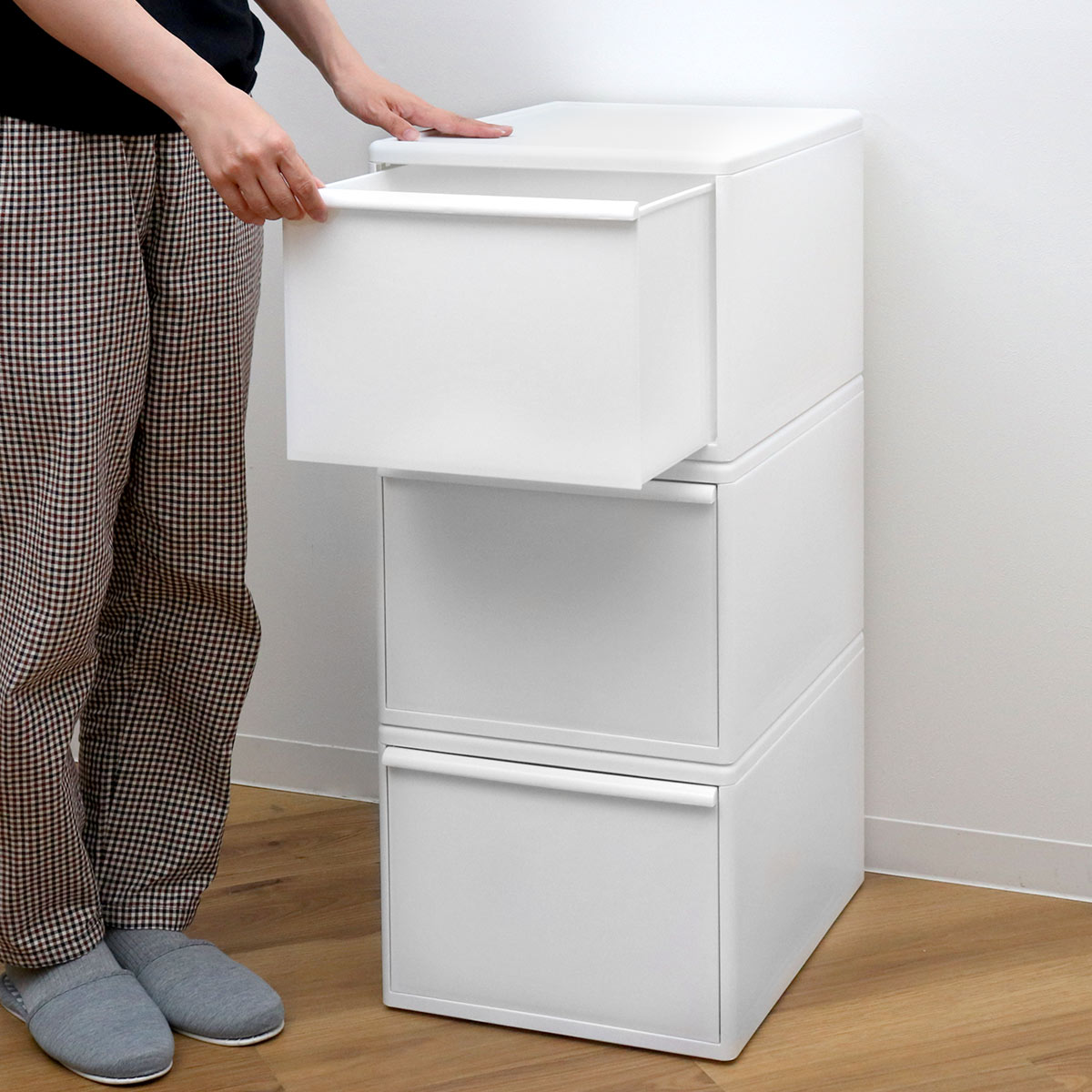 収納ケース 同色3個組 組み合わせて使える収納ケース ワイドL ( 収納 プラスチック 引き出し 幅34×奥行46.5×高さ28cm 日本製 クローゼット 隙間収納 収納ボックス 脱衣所 ワイド 押入れキッチン 積み重ね 同色3個セット ) 【オールホワイト】 オールホワイト