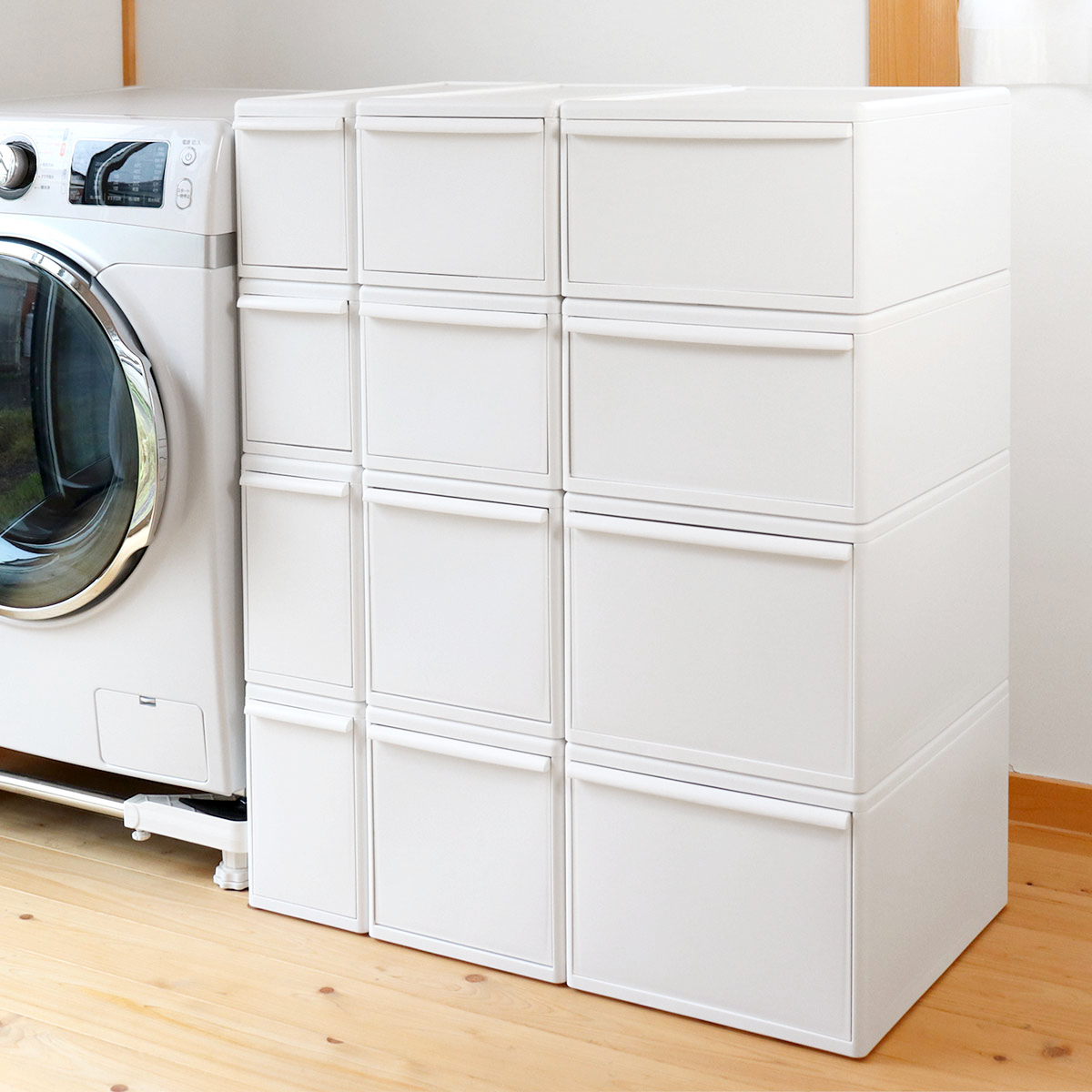 収納ケース ミディ M 幅25.5×奥行46.5×高さ21.5 ( MOS 収納ボックス プラスチック 引き出し 収納 ケース ボックス 日本製 クローゼット スタッキング ジョイント 押入れ収納 キッチン 洗面所 おもちゃ 衣類 白 ベージュ ) 【オールベージュ】 オールベージュ