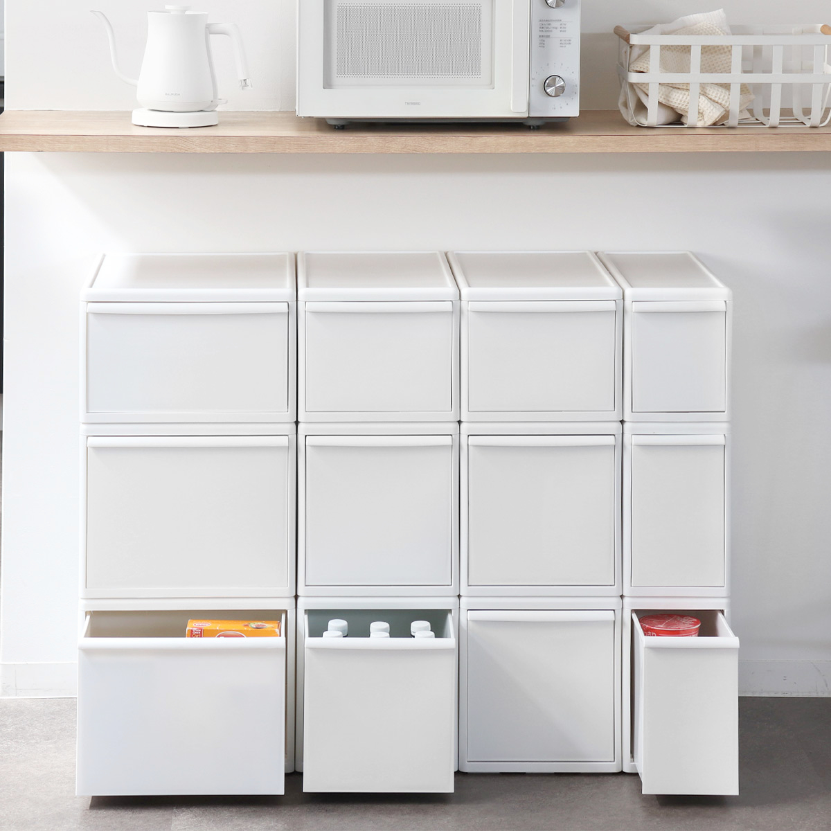 収納ケース ミディ M 幅25.5×奥行46.5×高さ21.5 ( MOS 収納ボックス プラスチック 引き出し 収納 ケース ボックス 日本製 クローゼット スタッキング ジョイント 押入れ収納 キッチン 洗面所 おもちゃ 衣類 白 ベージュ ) 【オールベージュ】 オールベージュ