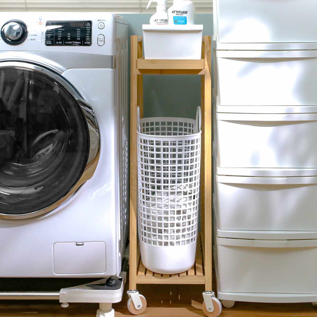 ランドリーワゴン 竹製ランドリーワゴン 2段 バスケット1個