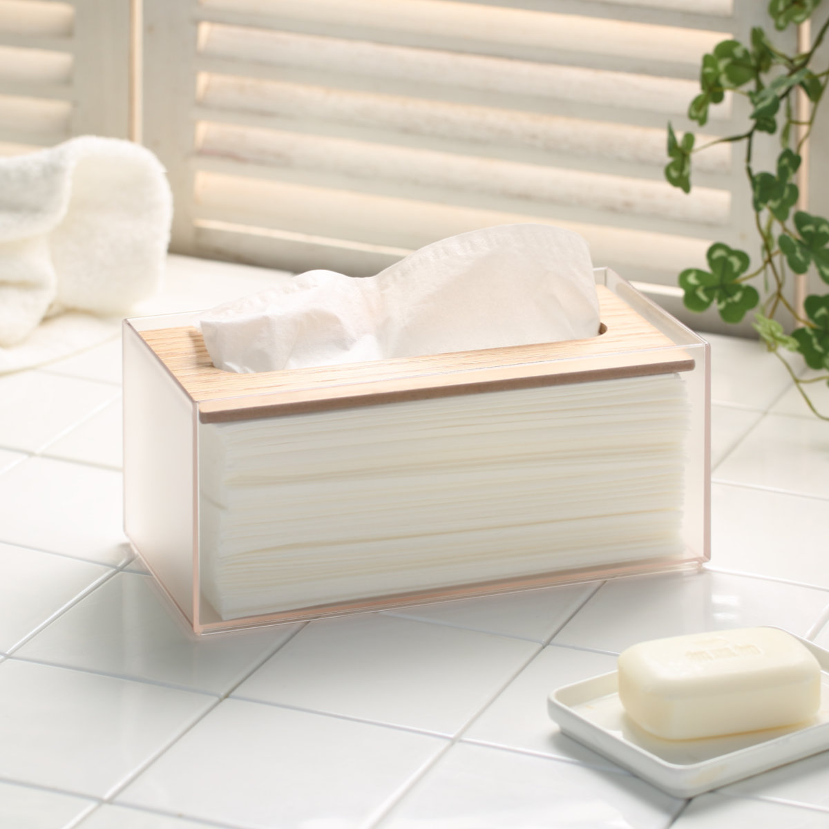 ティッシュボックス リバーシブル木蓋 Like-it ティッシュケース ( 木製 クリア プラスチック ライクイット おしゃれ インテリア ティッシュ ボックス リビング 洗面 キッチン 寝室 リバーシブル 透明 ) 【ブラック】 ブラック