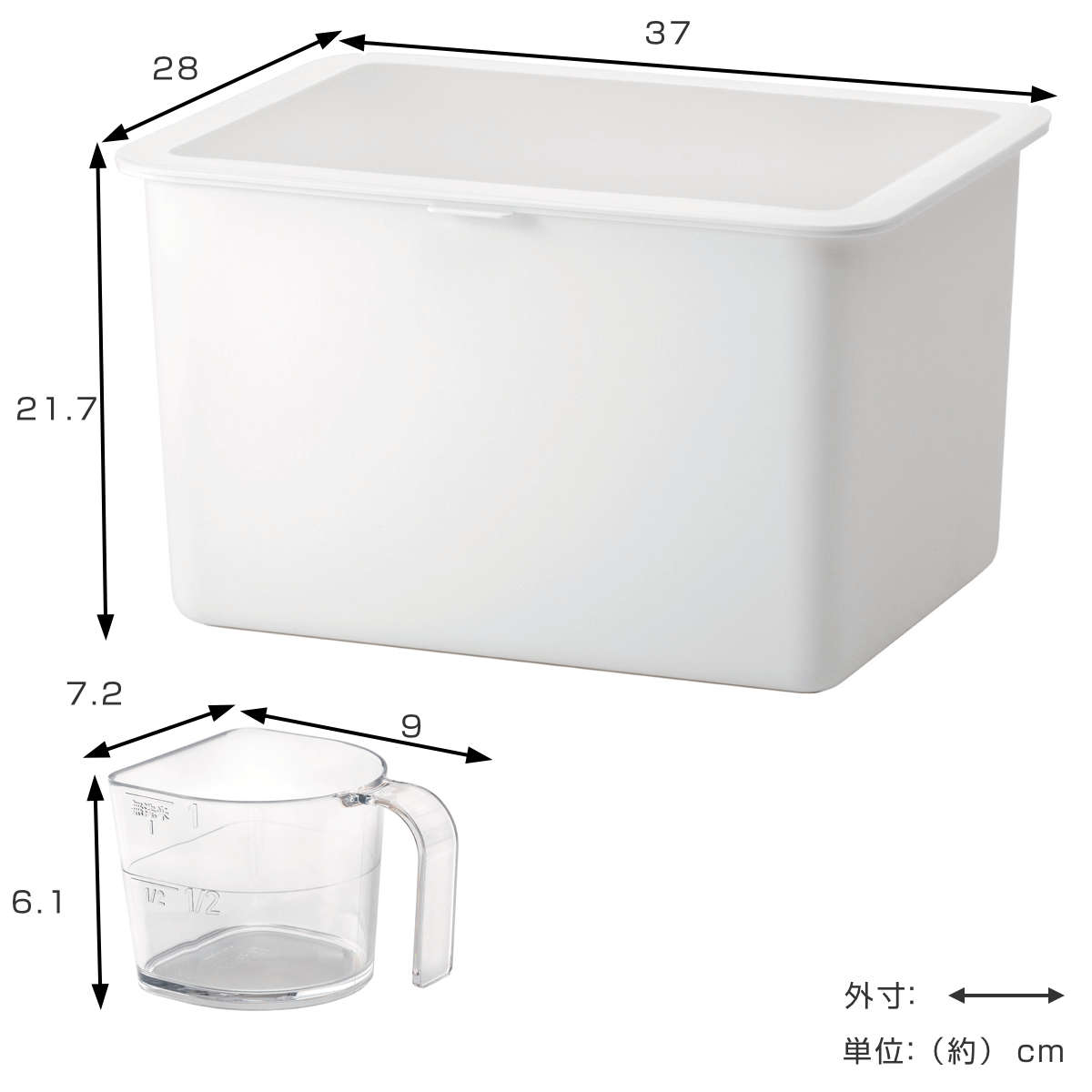 米びつ 10kg Pantry Stock Case フタ付きケース 計量カップ付き ( ライクイット 日本製 米櫃 ライスストッカー ライスボックス 抗菌 保存容器 お米収納 白米 玄米 雑穀 コンテナ 10キロ like-it ) 【ホワイト】 ホワイト