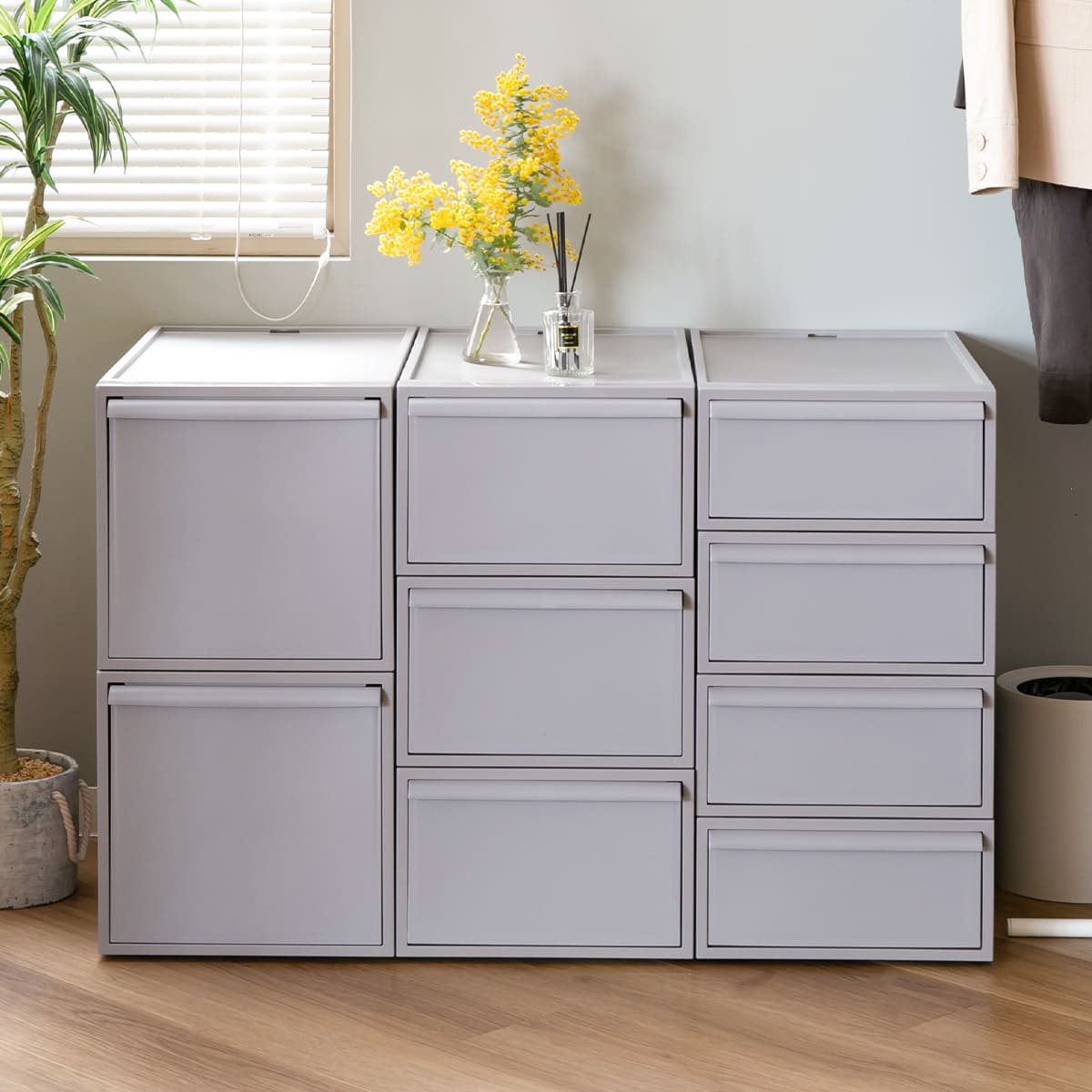 収納ケース 同色3個セット 引き出し M 幅32×奥行52×高さ21.5cm クローゼットシステム ( 収納 クローゼット 衣類収納 衣装ケース 積み重ね プラスチック 日本製 ) 【オールブラック】 オールブラック