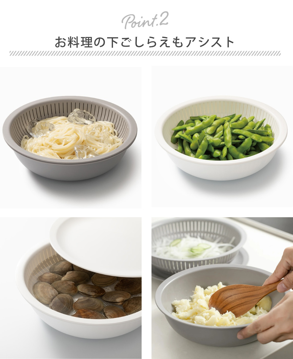 米研ぎボウル ザル 浅型 ライクイット 電子レンジ対応 食洗機対応 日本製 米とぎにも使えるザルとボウル LBK-02 ( like-it 米研ぎザル 米とぎ セット 米研ぎ用ボウル 米研ぎボール 水切りザル 水切りボウル ) 【ストーン】 ストーン