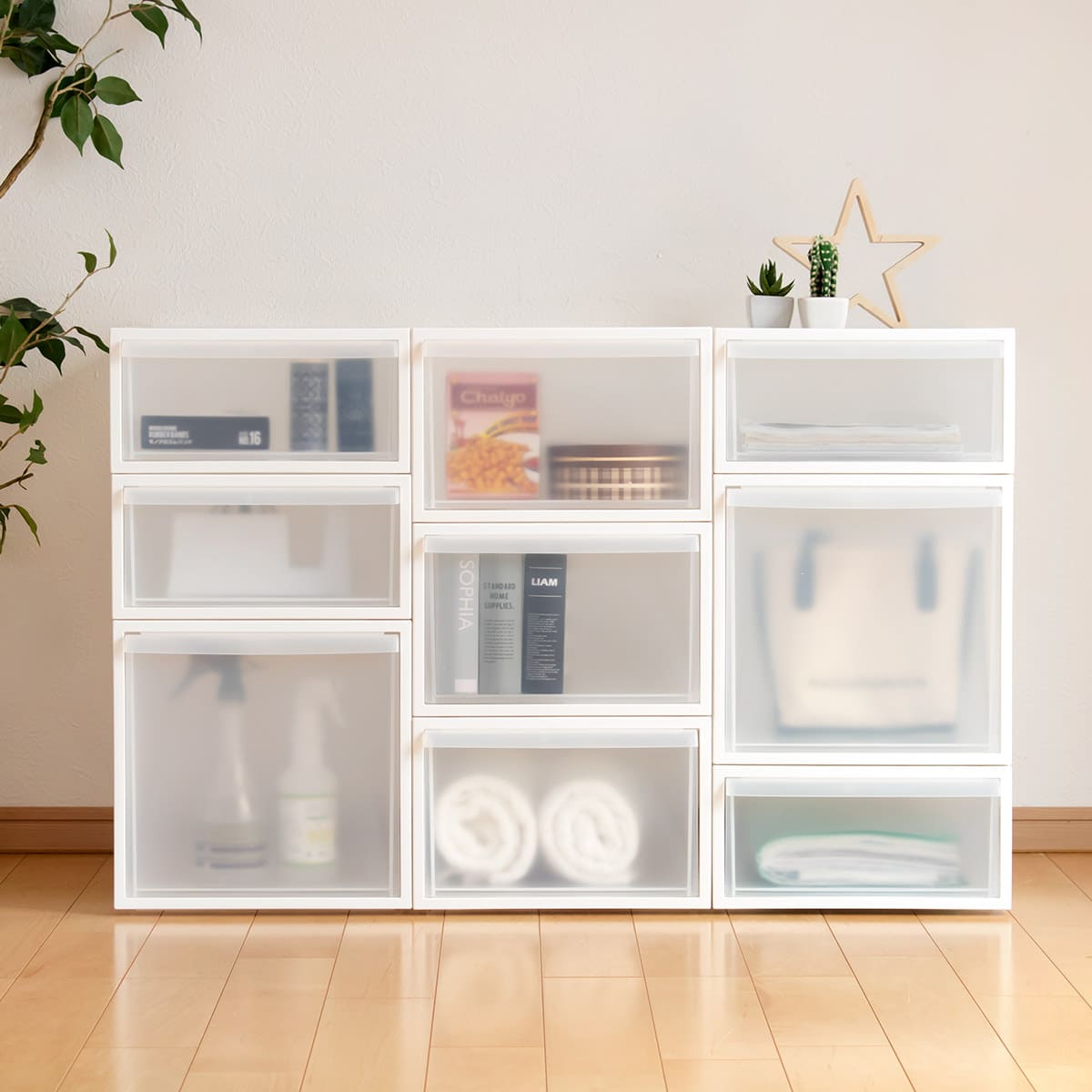 収納ケース 引き出しタイプ クローゼット収納 高さ21.5cm 日本製 同色3個セット ( 収納 衣装ケース 収納ボックス 衣類収納 プラスチック 押入れ収納 スタッキング 積み重ね プラスチック製 衣類ケース 引き出し ) 【ホワイト】 ホワイト