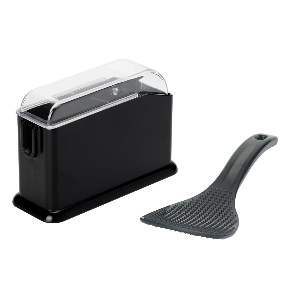 しゃもじケース しゃもじホルダー ごはんがつきにくい 快適しゃもじ ( しゃもじ入れ シャモジ 杓文字 セット 黒 くっつきにくい つかない 凹凸 加工 持ち手 カーブ しゃもじ立て ご飯 米 ブラック クリア キッチンツール )