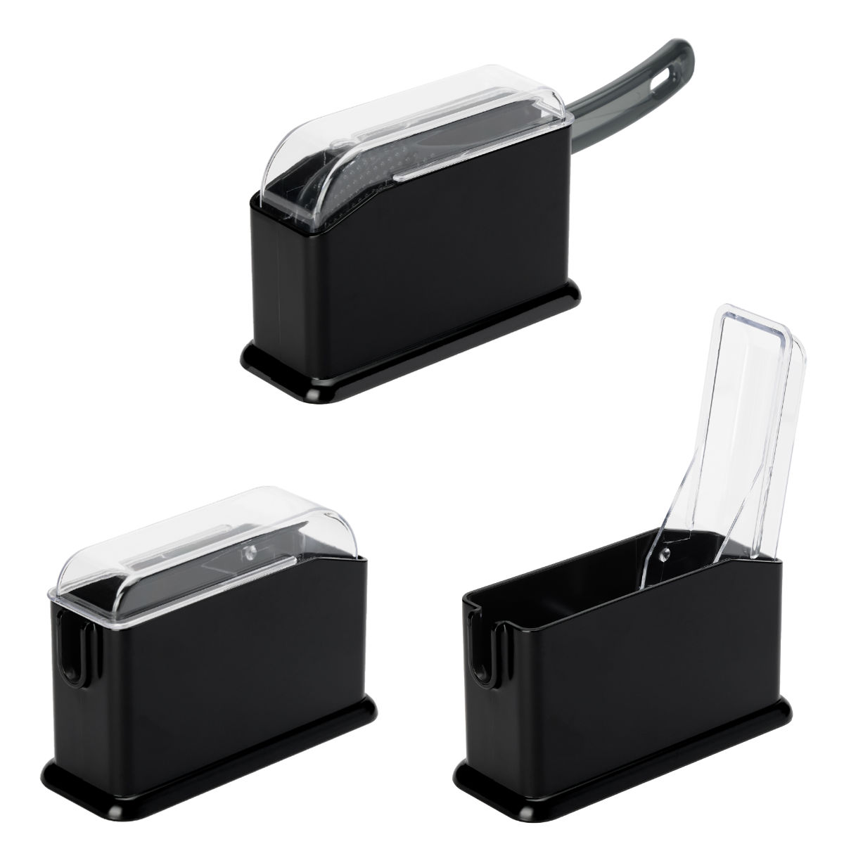 しゃもじケース しゃもじホルダー ごはんがつきにくい 快適しゃもじ ( しゃもじ入れ シャモジ 杓文字 セット 黒 くっつきにくい つかない 凹凸 加工 持ち手 カーブ しゃもじ立て ご飯 米 ブラック クリア キッチンツール )