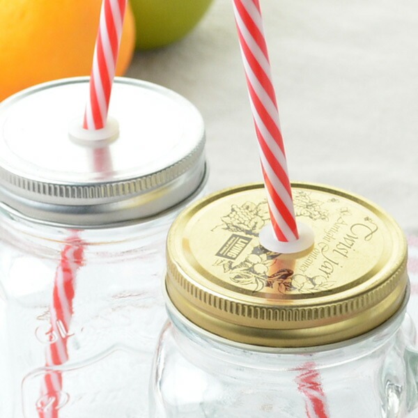 ドリンクジャー ガラスジャー 380ml ストロー付き 取っ手付き ガラス製 同色6個セット ( グラス コップ ガラス食器 キッチン雑貨 タンブラー フタ付き マグカップ キッチン用品 ) 【ゴールド】 ゴールド