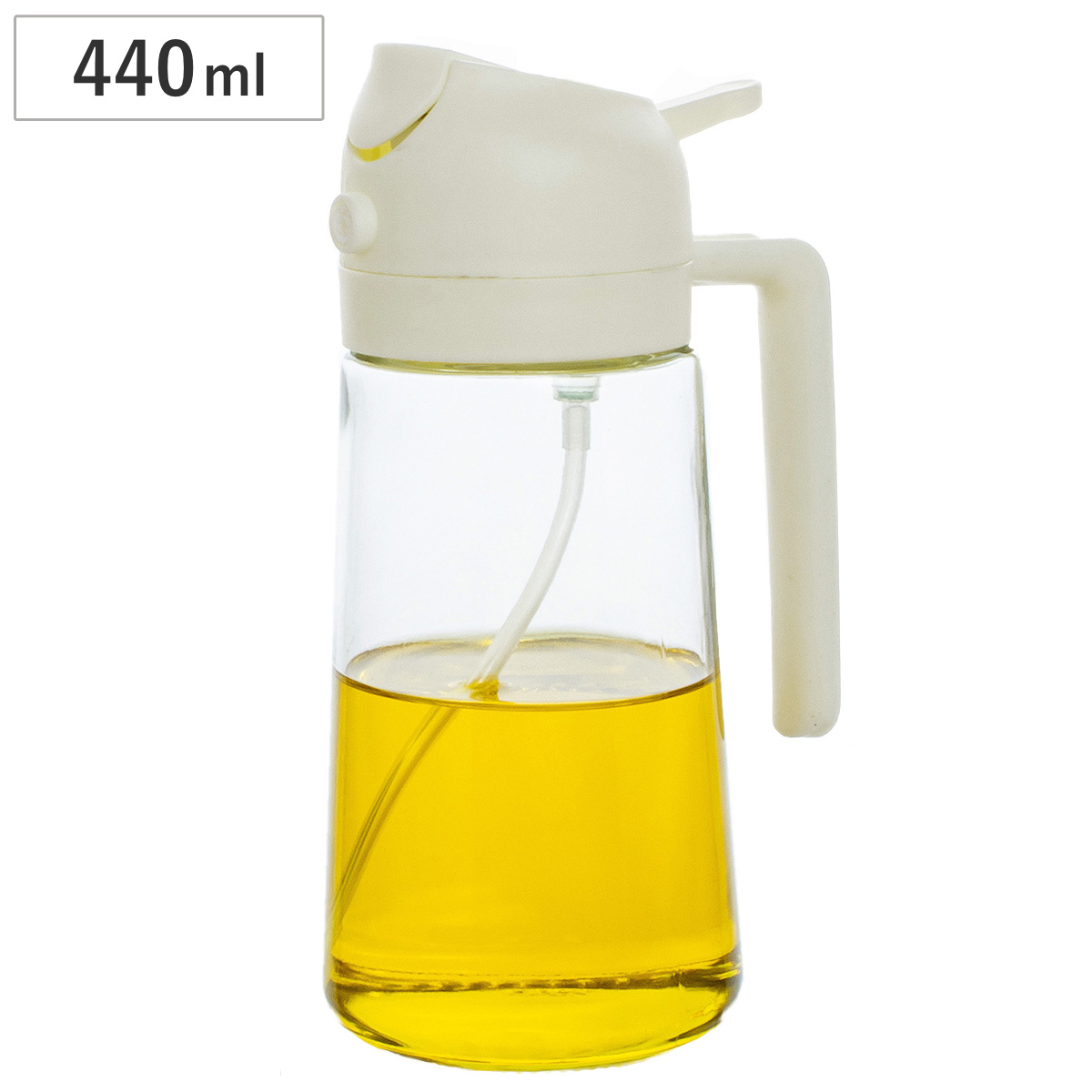 オイルスプレー 440ml ガラス製 オイルボトルスプレー （ オイルボトル 調味料入れ 調味料ボトル スプレー スプレーボトル ガラス オイル差し ガラスボトル ワンタッチ開閉 ハンドル付き 容器 注ぐ 噴射 ストレート 霧状 ）