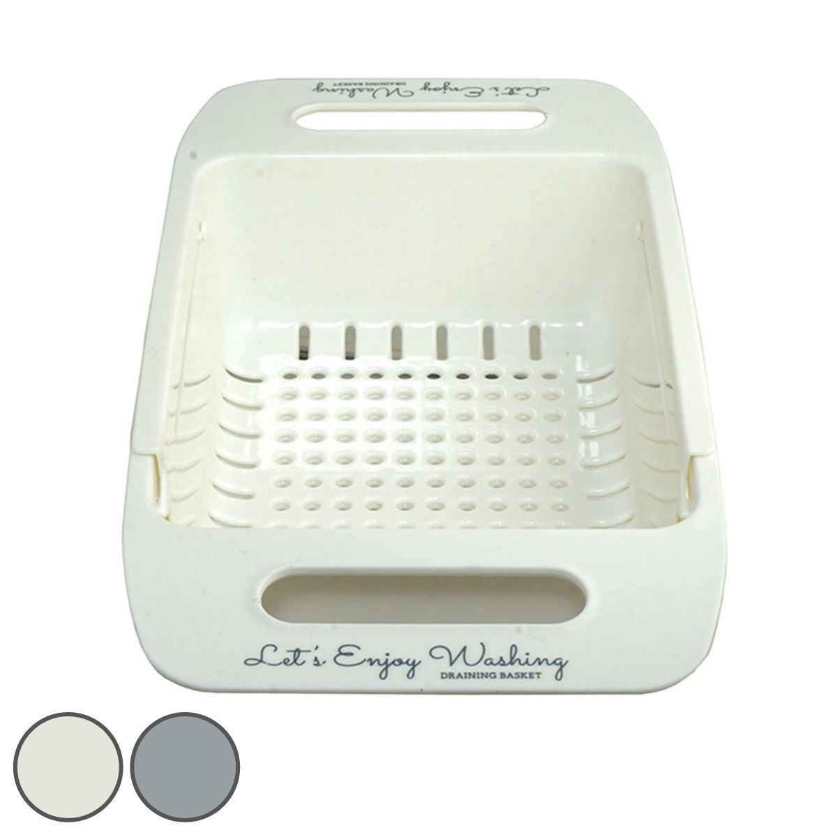 水切りカゴ NEW 水切り 伸縮 バスケット LOGO付 （ 水切りラック シンク上 1段 水切りかご シンク水切り シンクラック シンク渡し スライド式 伸縮水切りバスケット 洗い物 食器 洗い 乾燥 ） 【グレー】
