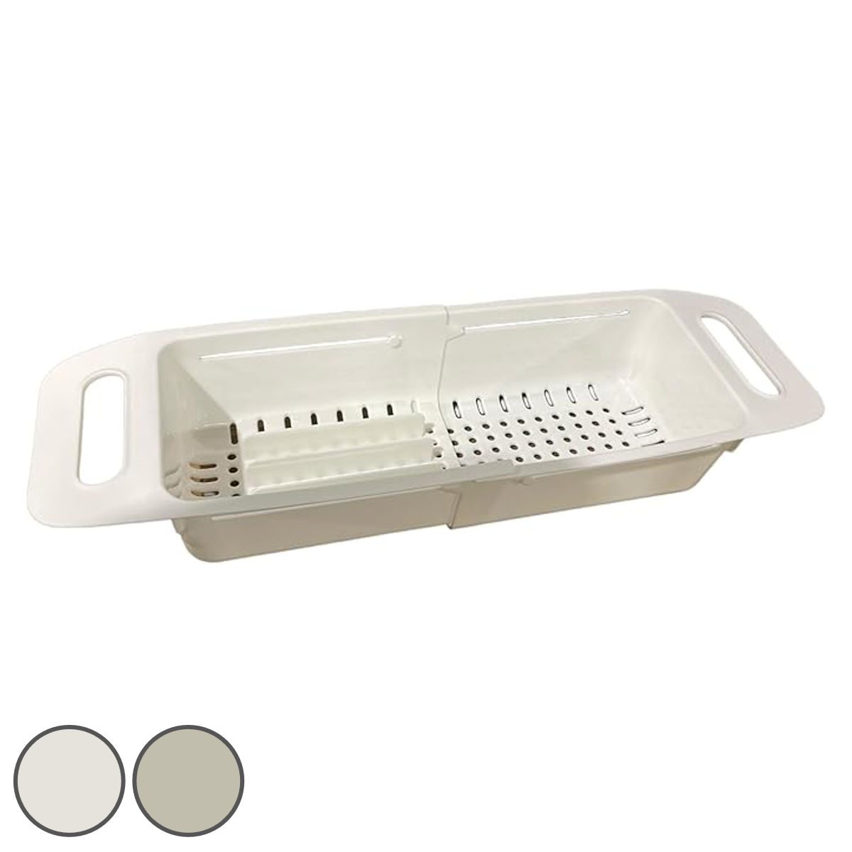 水切りカゴ 水切り 伸縮 バスケット 皿立て付 （ 水切りラック シンク上 1段 水切りかご シンク水切り シンクラック シンク渡し スライド式 伸縮水切りバスケット ディッシュスタンド 洗い物 食器 洗い 乾燥 ） 【ホワイト】