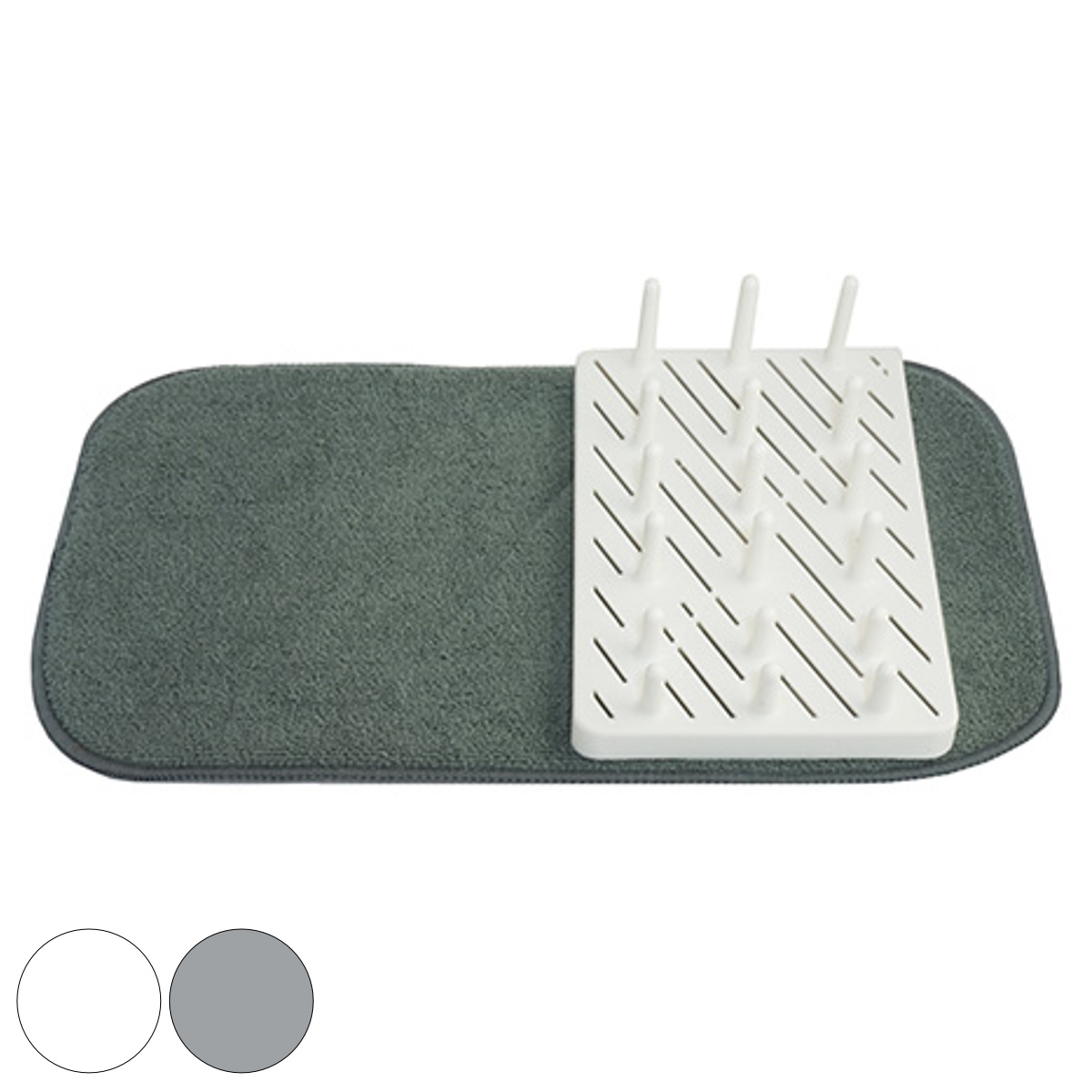 水切りマット 水切りラック プレートスタンド＆吸水マット （ マット 水切りバスケット 水切りかご 水切りカゴ 皿立て セパレート ディッシュラック 吸水マット 水切り 食器 皿 立てられる シンク横 コンパクト おしゃれ ） 【グレー】